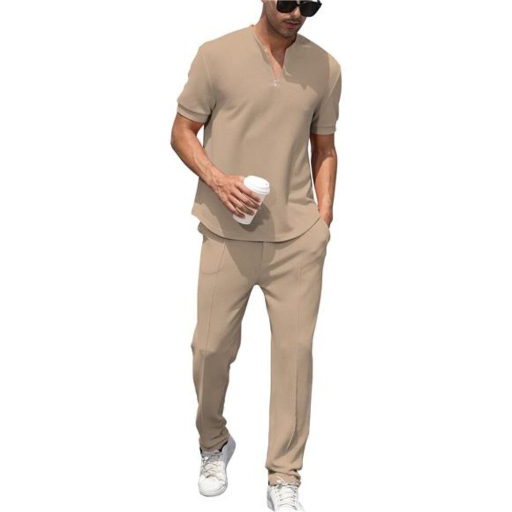 Fashion Men's Tracksuits 2Piece Casual Athletic Jogging Outfits Short/LongSleeve